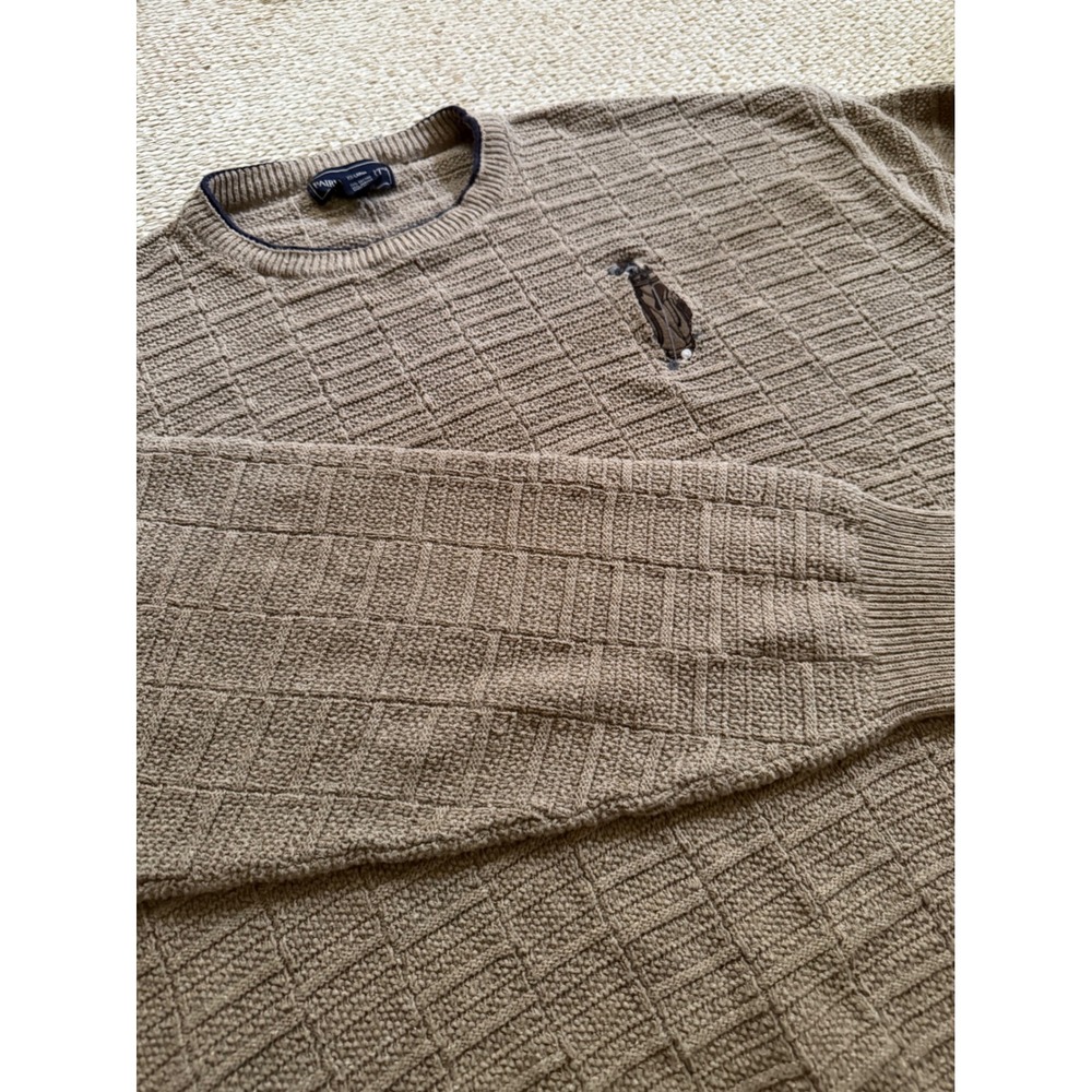 Fairway Sport Mens XXL Tan Textured Knit Golf Embroidered Sweater Made in USA